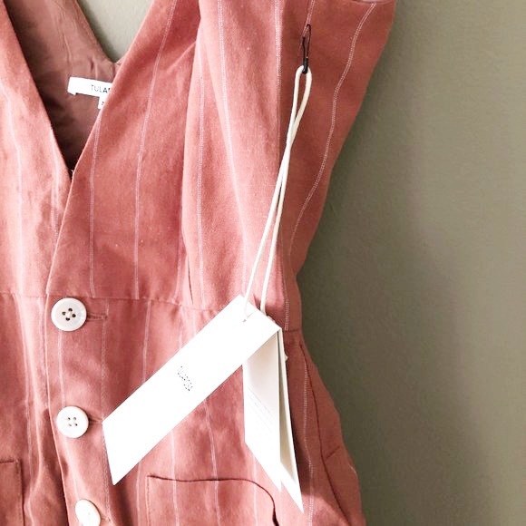 Tularosa Frankie Deep V-Neck Sleeveless Pinstripe Linen Jumpsuit Clay XXS NWT - Picture 5 of 9